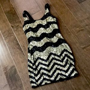 BEBE Gold and Black Sequin Dress For Party, Homecoming, Holidays